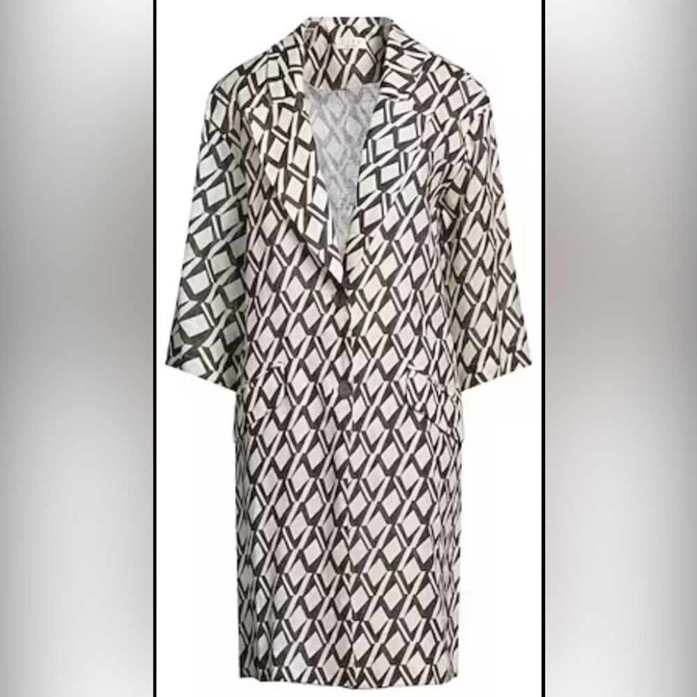SIYU linen black/ivory geometric diamond print duster coat-Size US 2 (36 Italy)